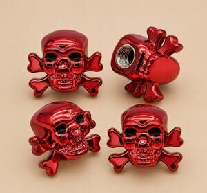 Set of 4 Shiny Red ABS Plastic Skull Shaped Tire Valve Caps